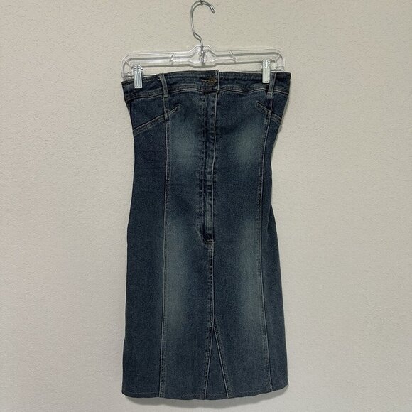 Mango Denim Strapless Mini Dress Womens Size 4 Stretch 1/4 Zip Up 2000s - Picture 1 of 6